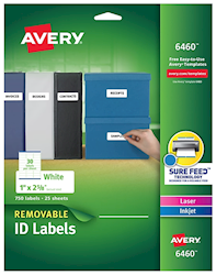 LABELS, REMOVABLE, AVERY INKJET/LASER, 1" X 2 5/8", WHITE, 750 LABELS/CT LARGE